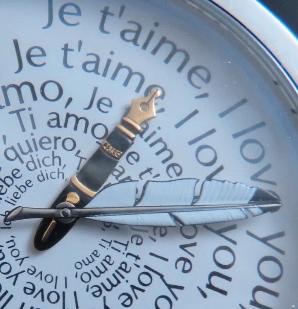 AKTEO LOVE WATCH! 47mm Fountain Pen & Feather *Love In Different Languages* Rare