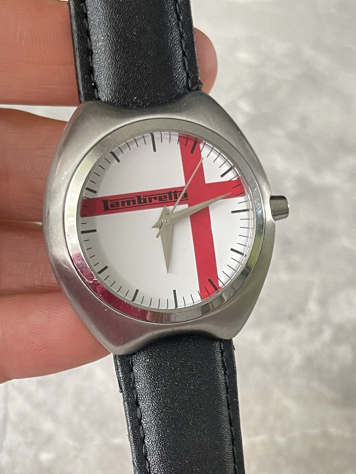 Lambretta Steel Watch Black & Red 5atm Black Leather Strap Milio Series 130