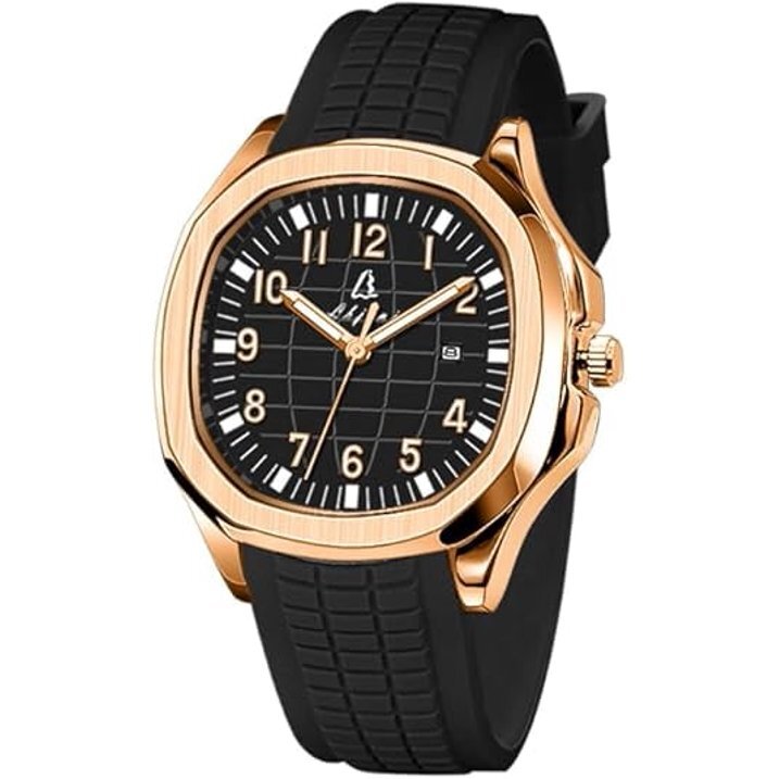 Blekon Men’s 44mm Quartz Watch, Silicone Strap, Luminous Hands, Date Display