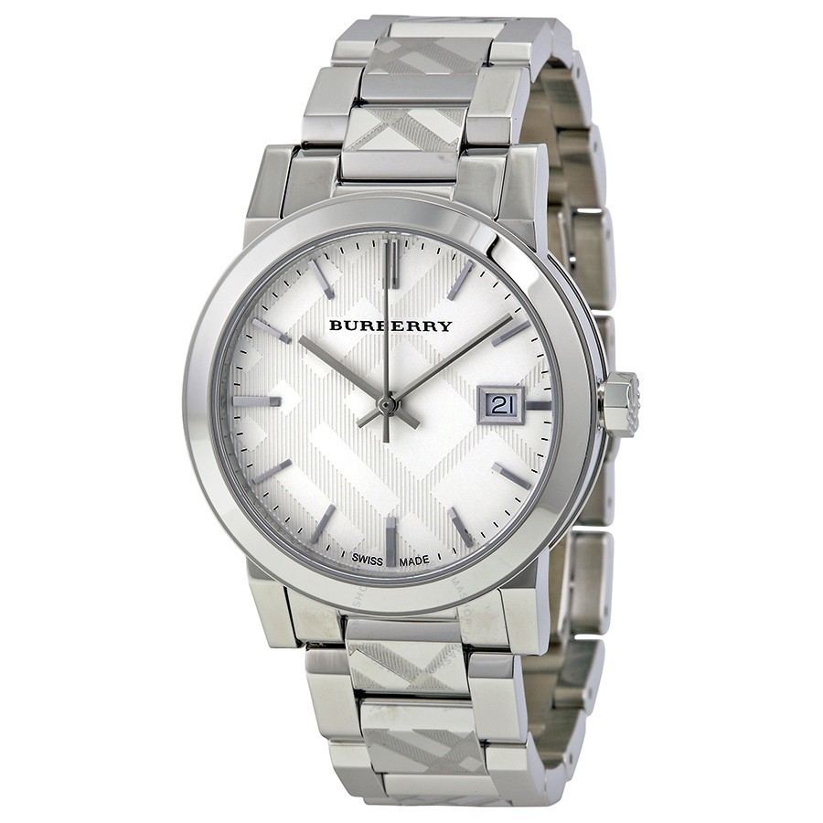 BURBERRY BU9144 WOMENS SILVER TONE CHECK WATCH BRAND NEW – 2 YEARS WARRANTY