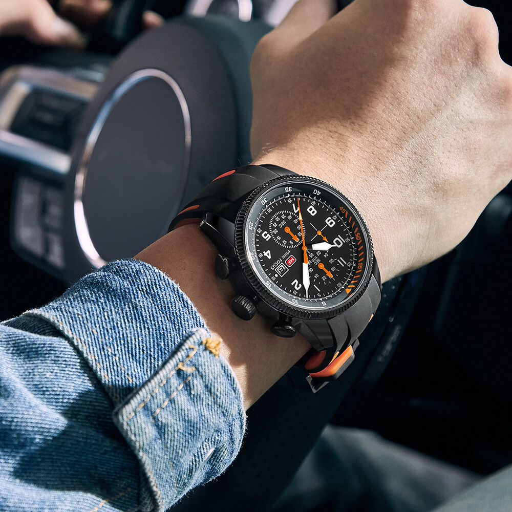 MINI FOCUS Men Quartz Watch Chronograph Wristwatch Luminous Silicone Males Watch