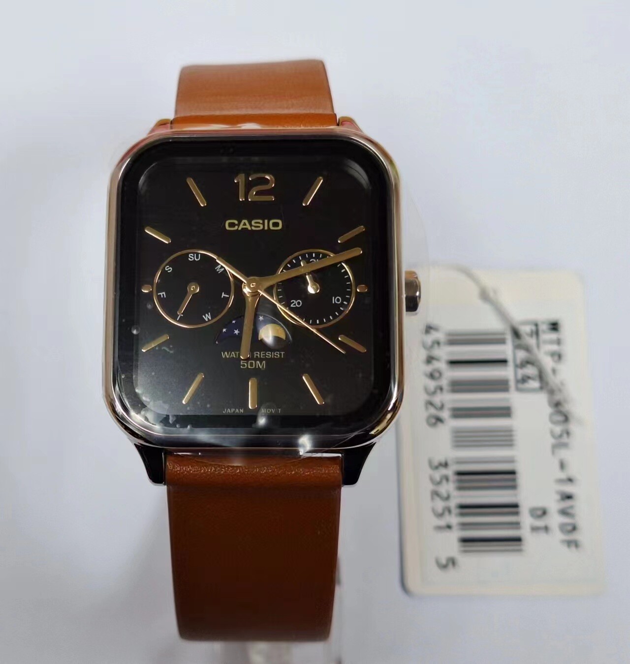Casio MTP-M305L-1A Moon Phase Quartz Brown Leather Band Men’s Watch MTPM305L1A