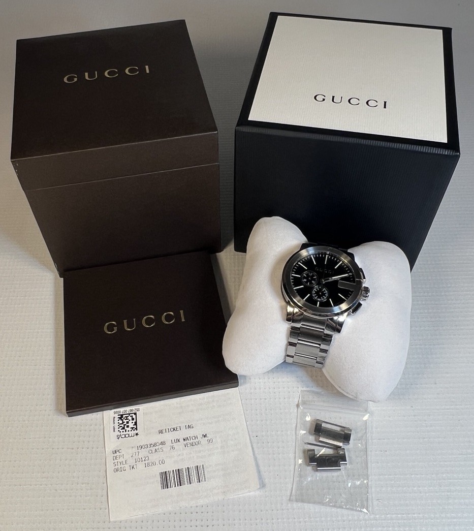 Gucci G-Chrono 44mm Men’s Watch Black Dial Quartz Full Set New Battery