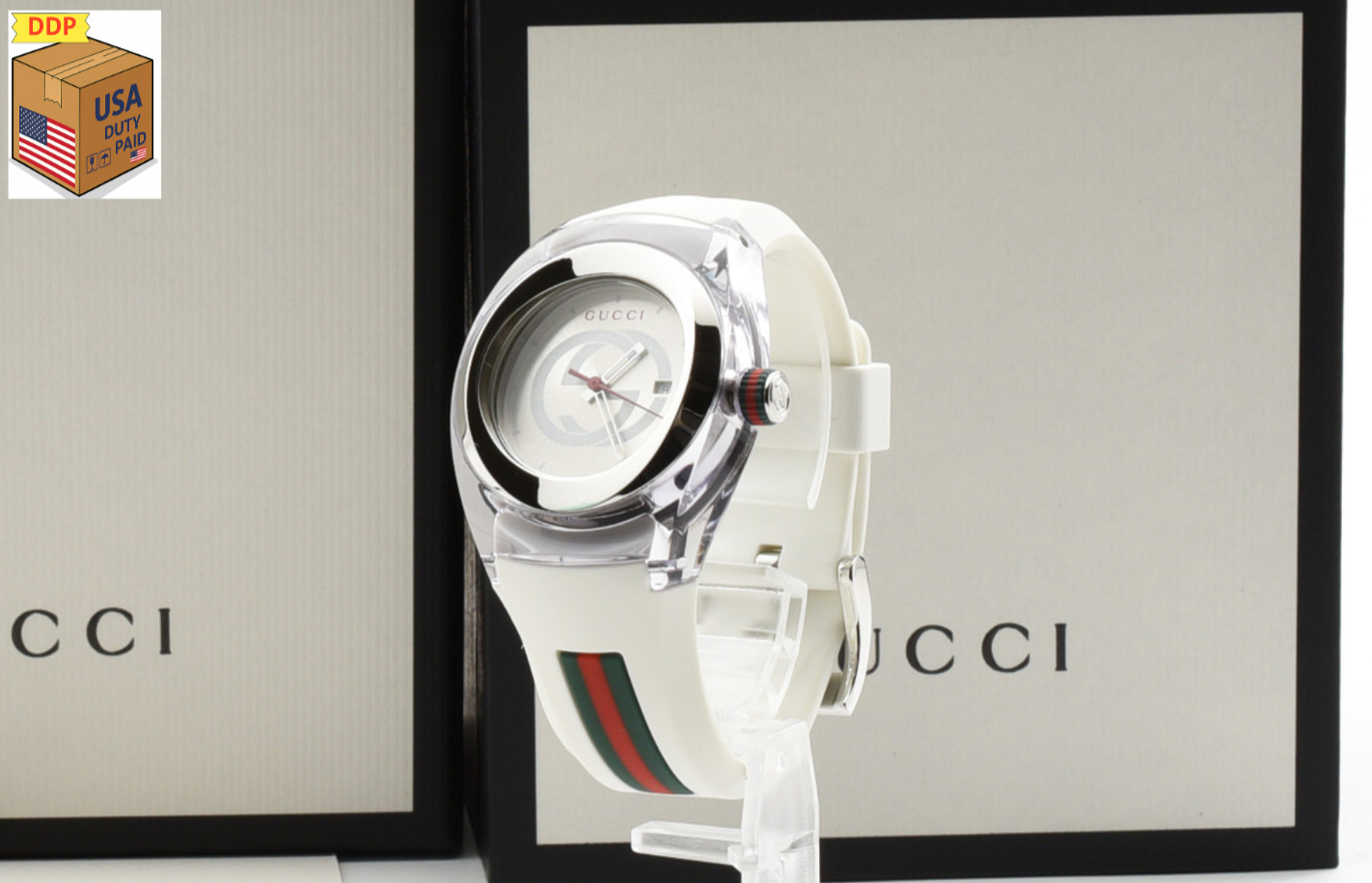 [MINT w/Box] Gucci 137.3 Sync White Sherry Line 35mm Quartz Unisex Watch JAPAN