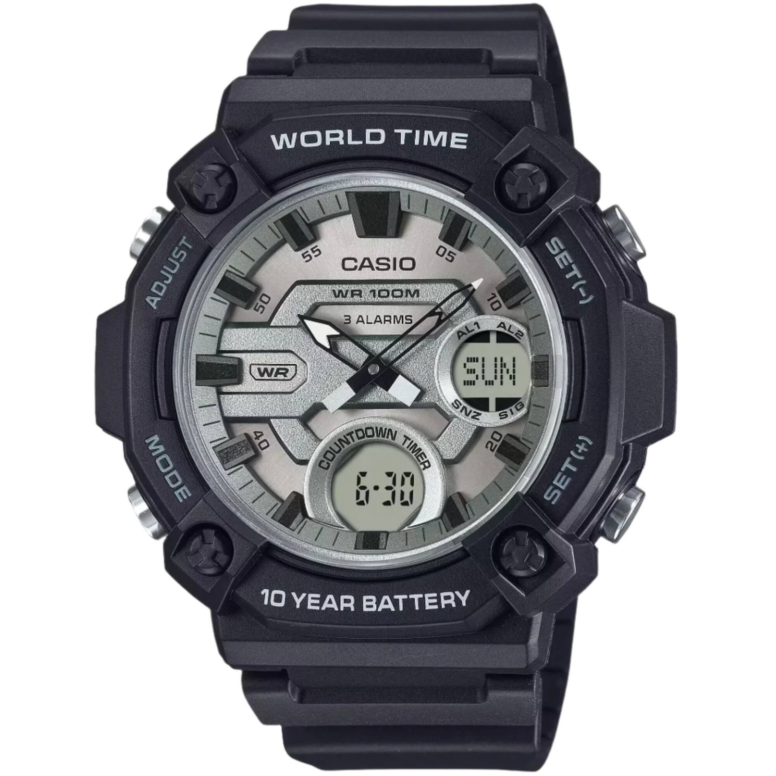 Casio Men’s Watch World Time Green and Grey Analog-Digital Dial AEQ-120W-7AVCF