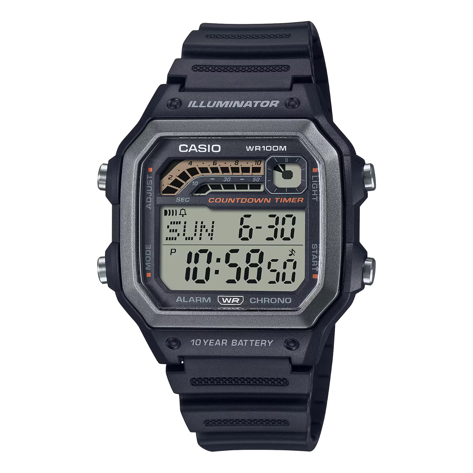 Casio WS-1600H-1AV 100M WR Alarm LED Backlight Stopwatch Dual Time Sport Timer