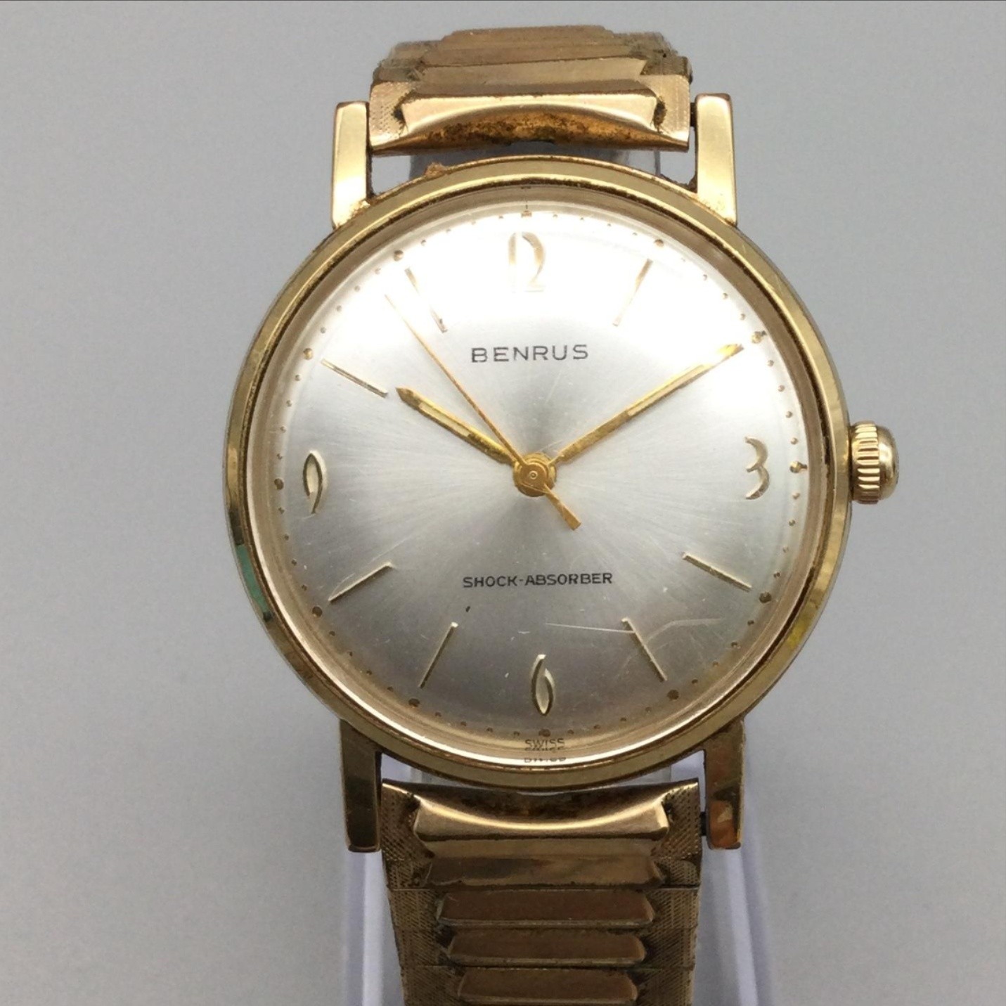 Vintage Benrus Mens Watch 34mm Gold Plated 3021 Expansion Band Manual Wind