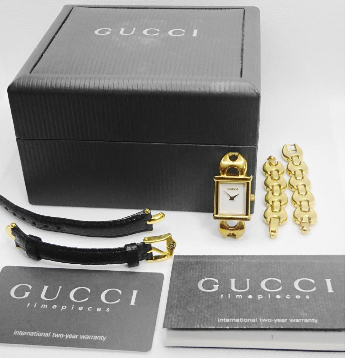 Gucci 1800L Change 2 Belt Gold Black Vintage Qz Women’s Watch with Original Box