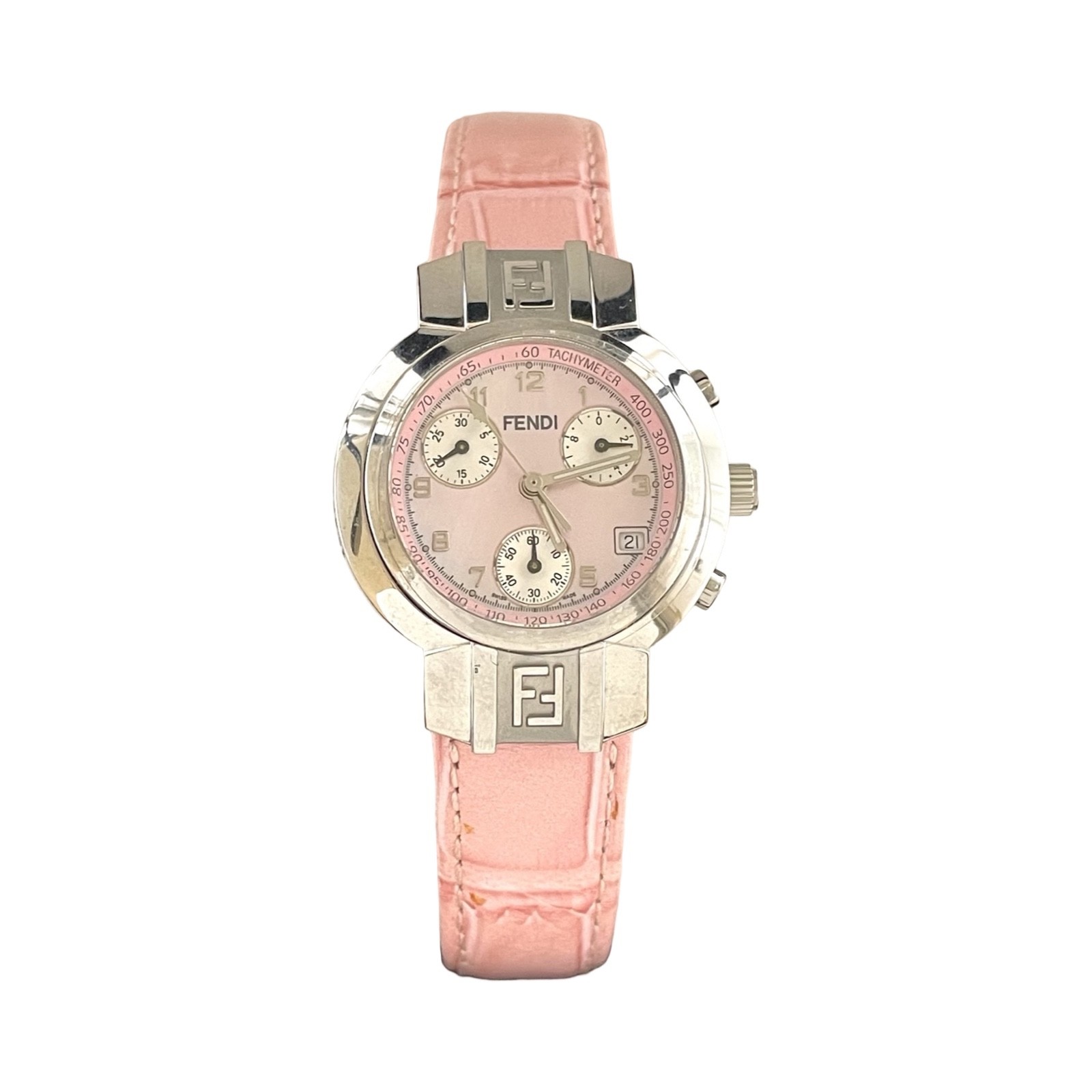 Fendi – Zucca Chronograph Mother of Pearl Pink Leather 4500L Watch | fomoluxury