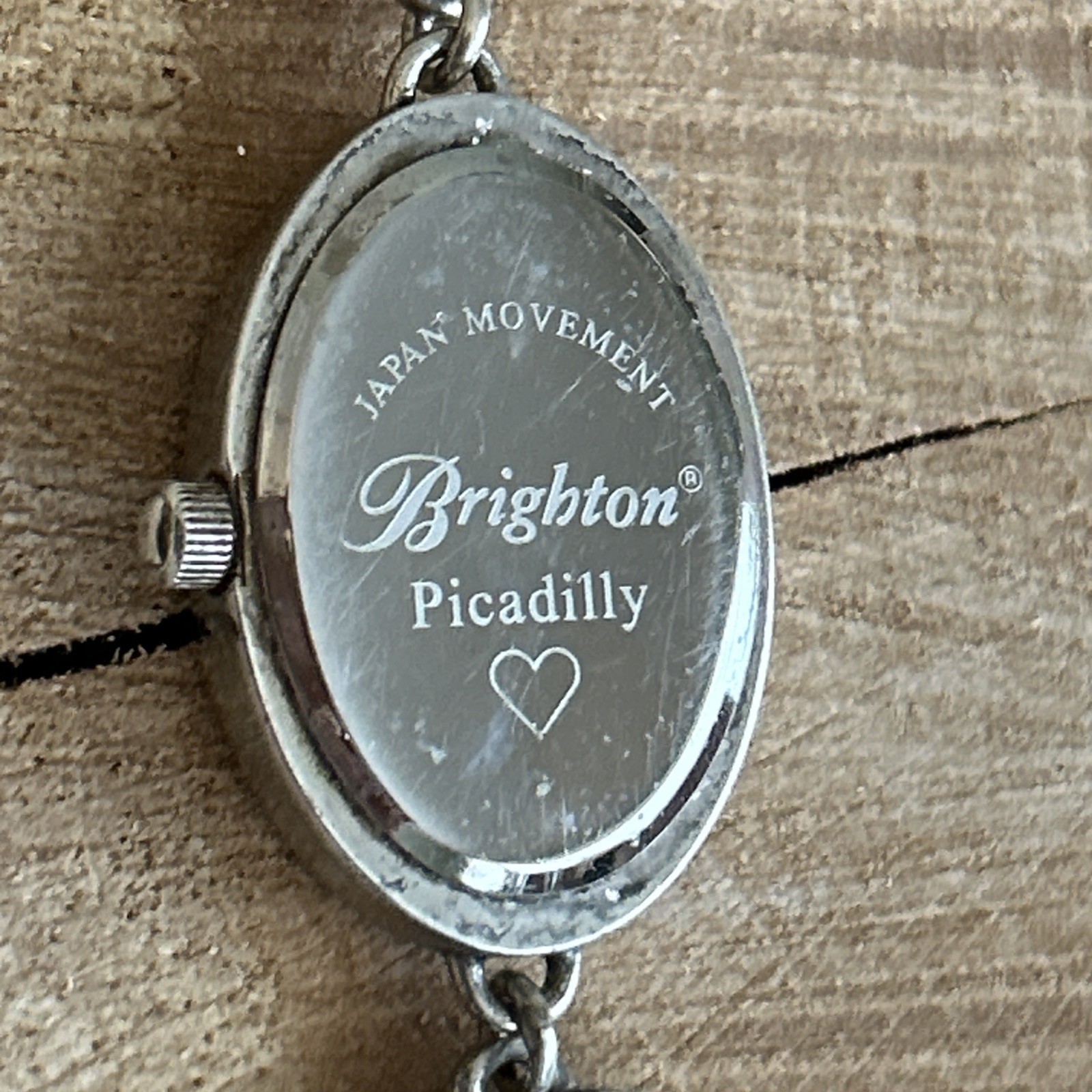 Brighton Piccadilly Watch Silver Plated Heart Links Oval Face Toggle Clasp 7-8″