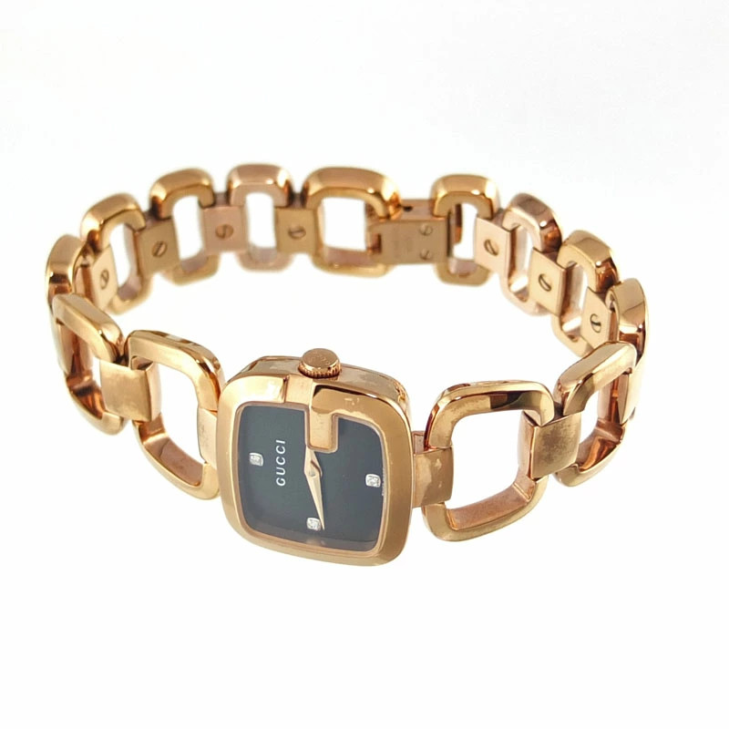 Gucci G Collection 125.5 YA125512 Quartz 3-Diamond Black Dial Women Wristwatch