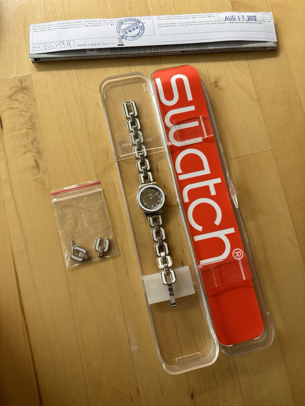 New Swatch Irony Ladies 24mm Watch Silver & White Tone YSS254G Silver Dial