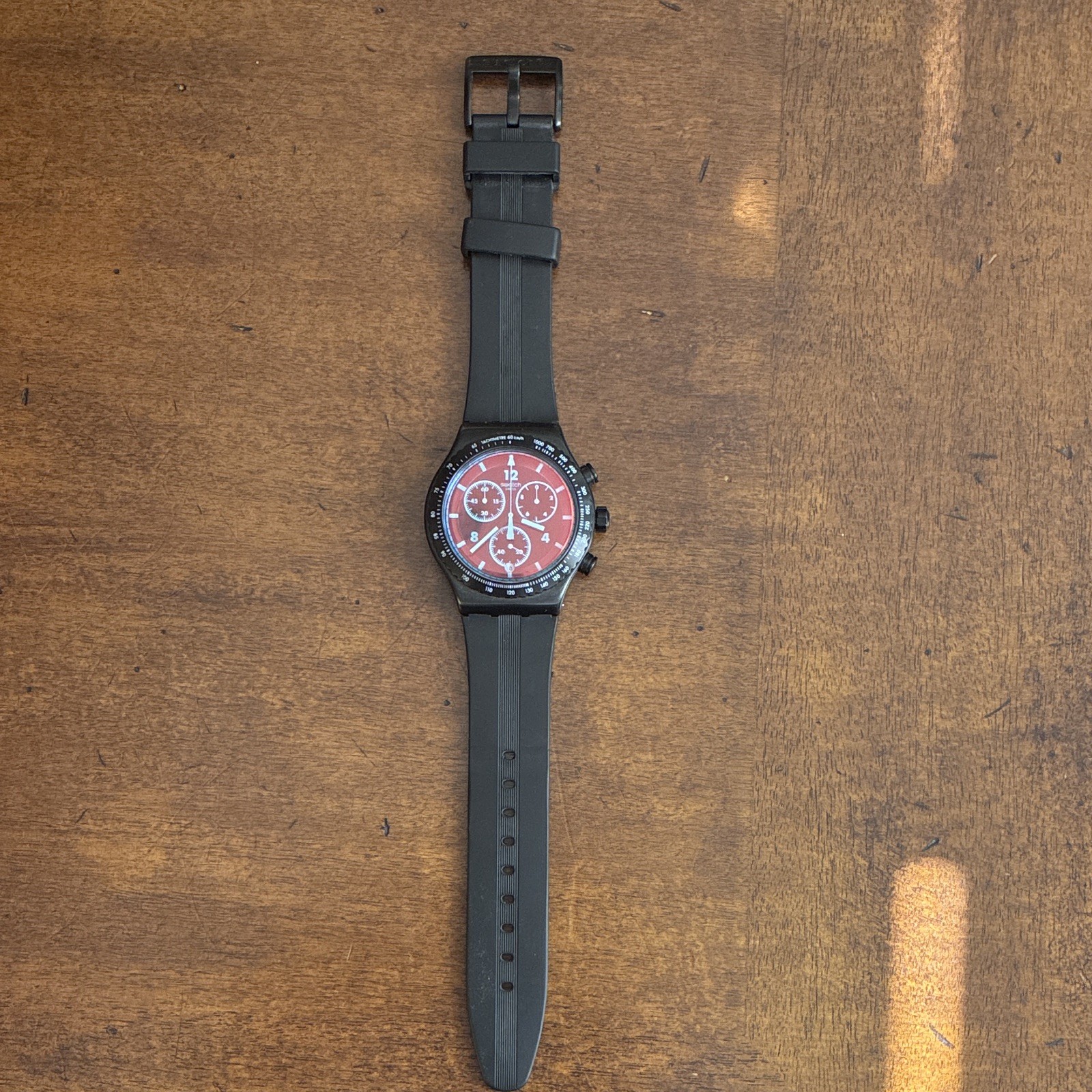 Swatch Swiss Made Chronograph Tachymeter, Crimson Mystique, Rubber Strap Watch