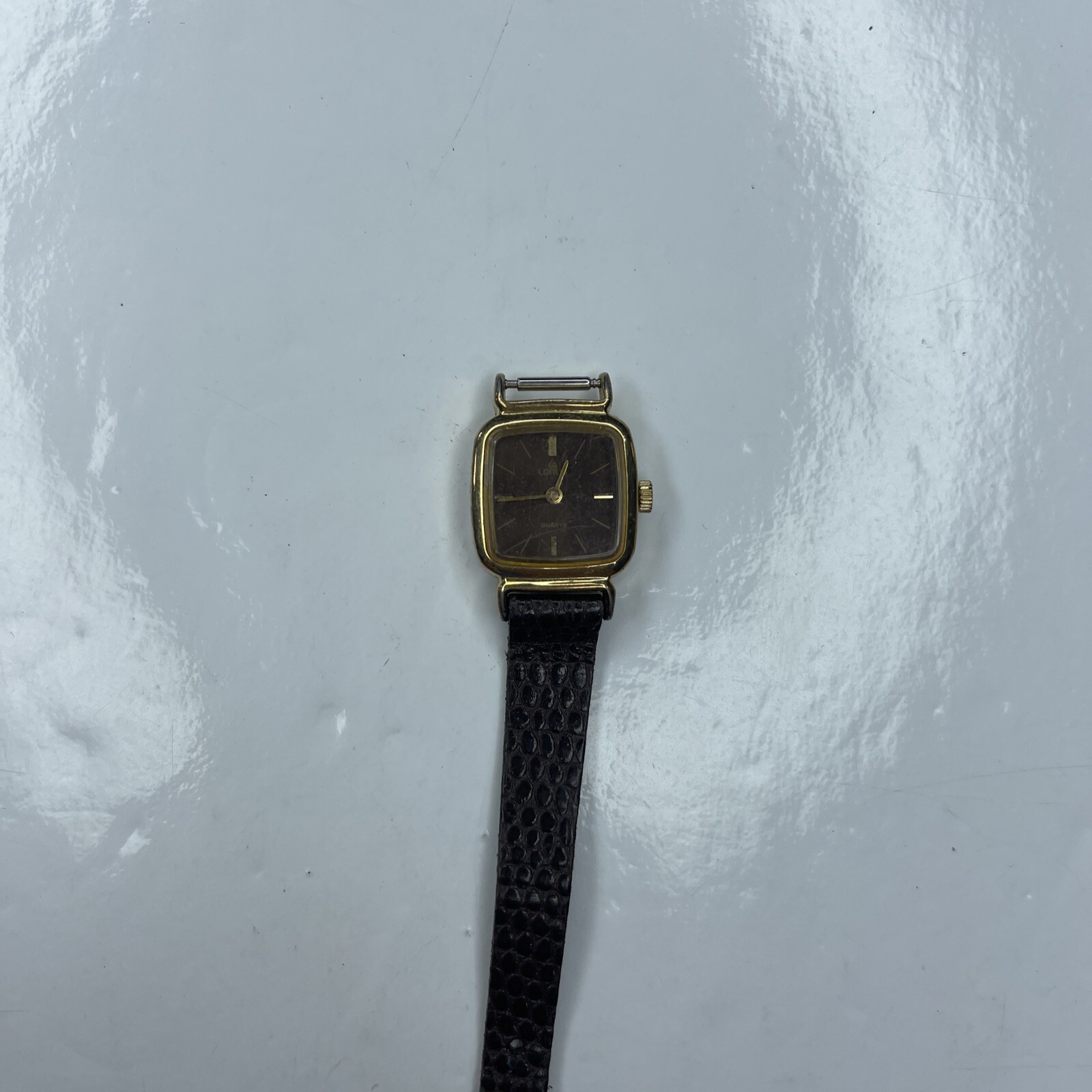 A Lorus Y482 5050 Gold Japan Brown Lizard Leather Stainless Repair Untested