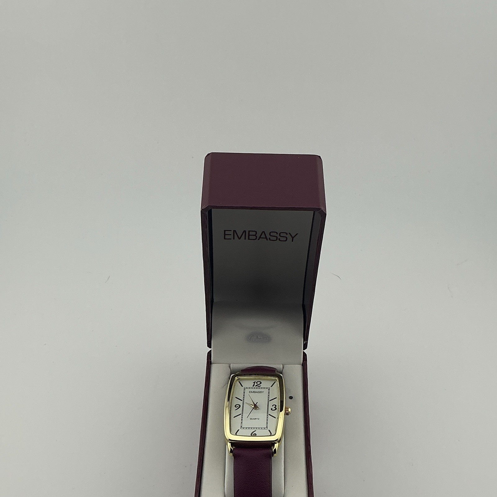 Embassy Tank Women’s Quartz Analog Rectangle Gold Tone Watch Purple Strap w/ Box