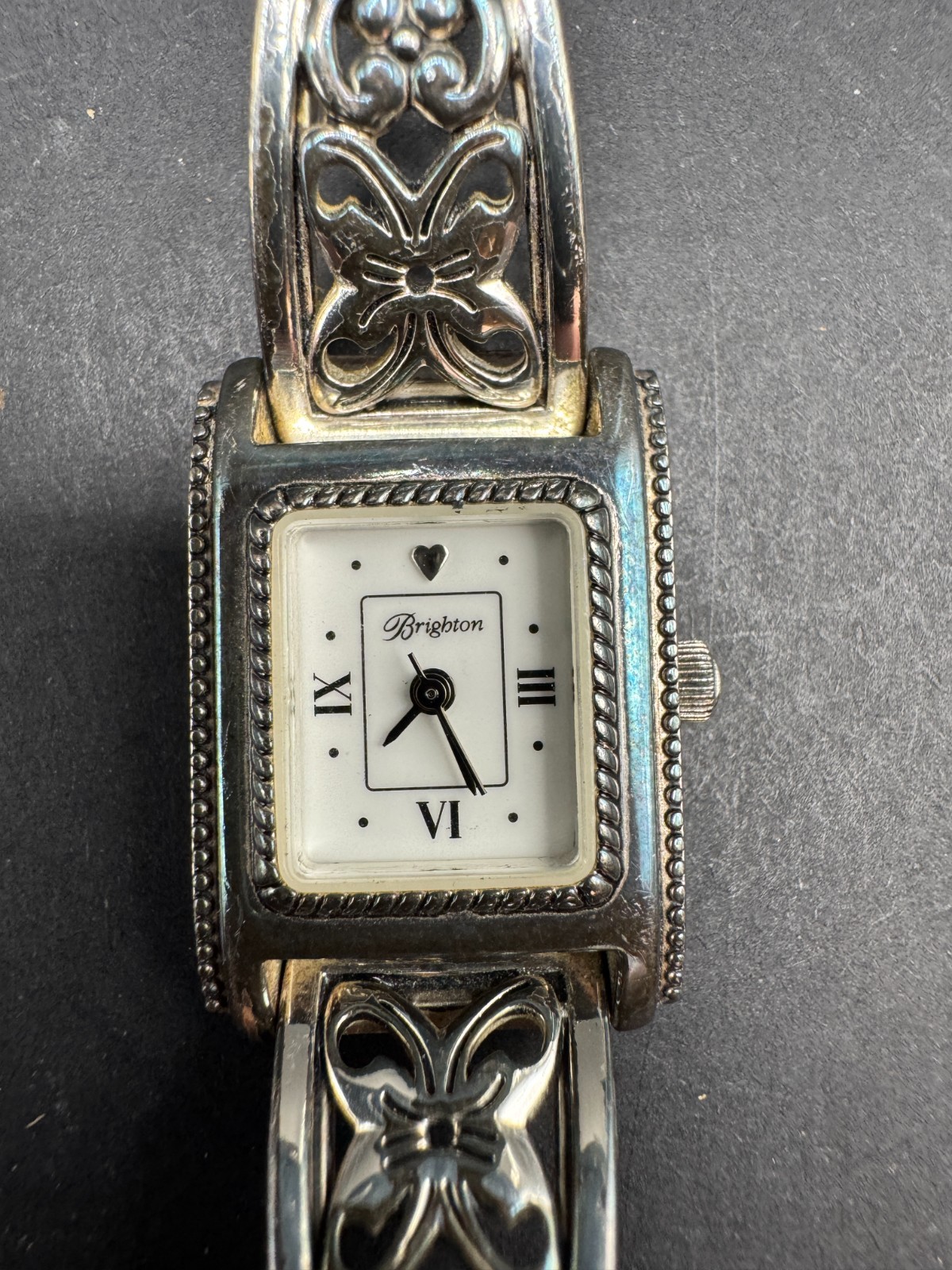 Brighton Hamilton Silver Tone Butterfly Metal Band Ladies Wrist Watch White Dial