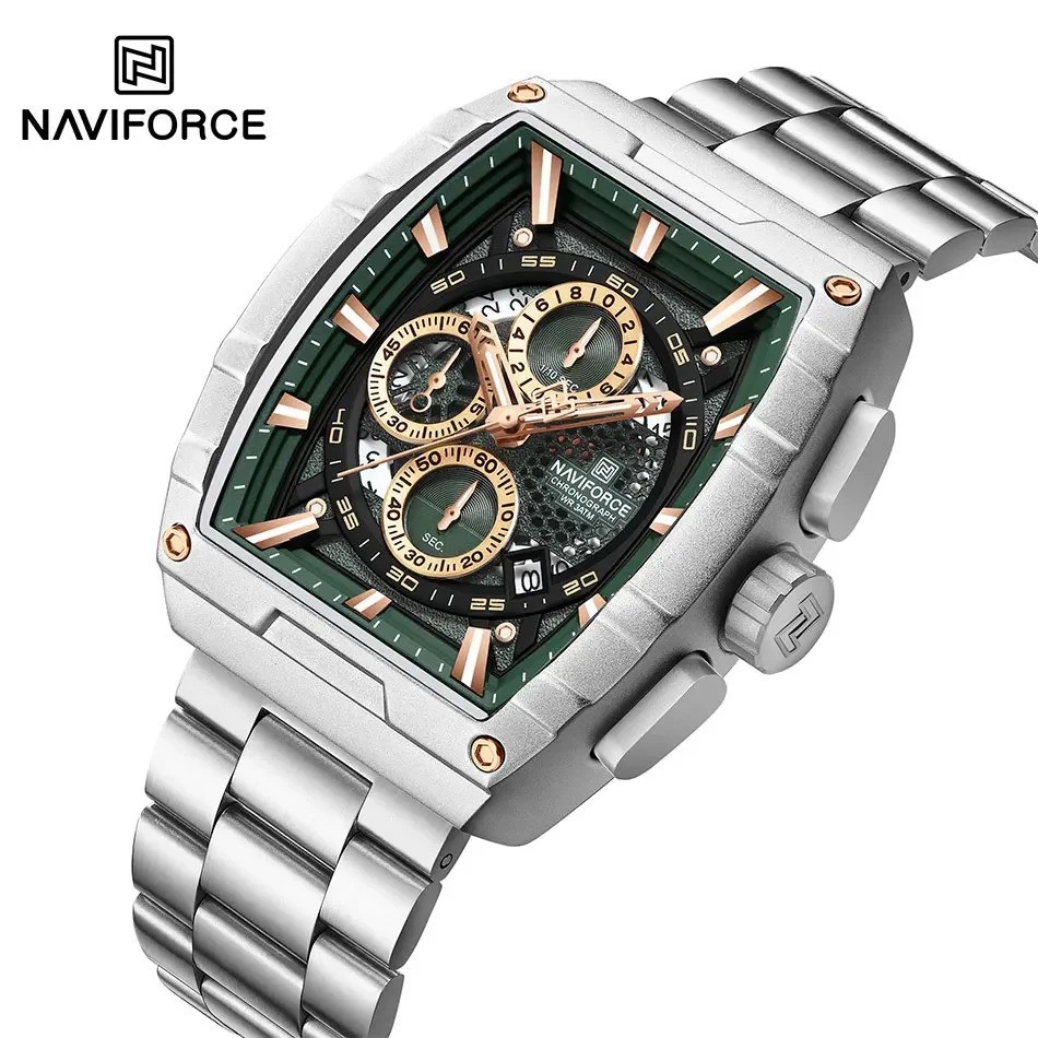 NAVIFORCE Men’s Luxury Quartz Wristwatch Waterproof Tonneau Chronograph Date