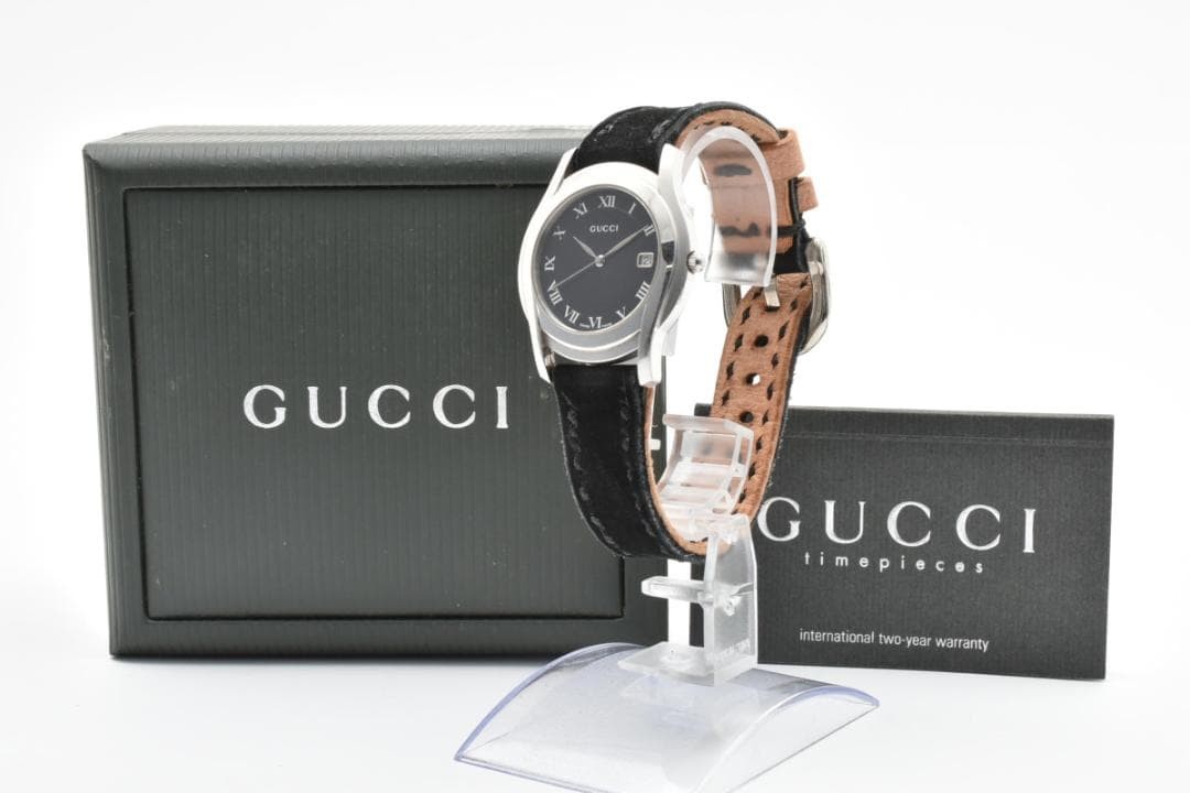 Gucci 5500M Quartz Watch Black Dial Silver Men Japan 07768