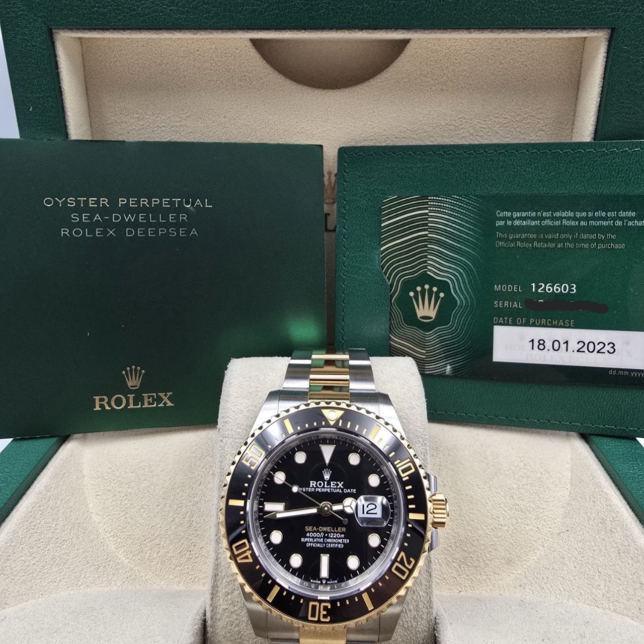 2023 PAPERS Rolex Sea-Dweller 43mm Two-Tone Yellow Gold 126603 Black Dial BOX
