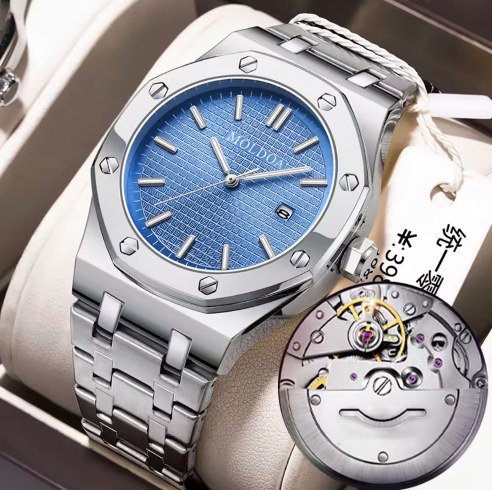 Men’s Skeleton Mechanical Luminous Waterproof Octagon Shaped Date Window Watch