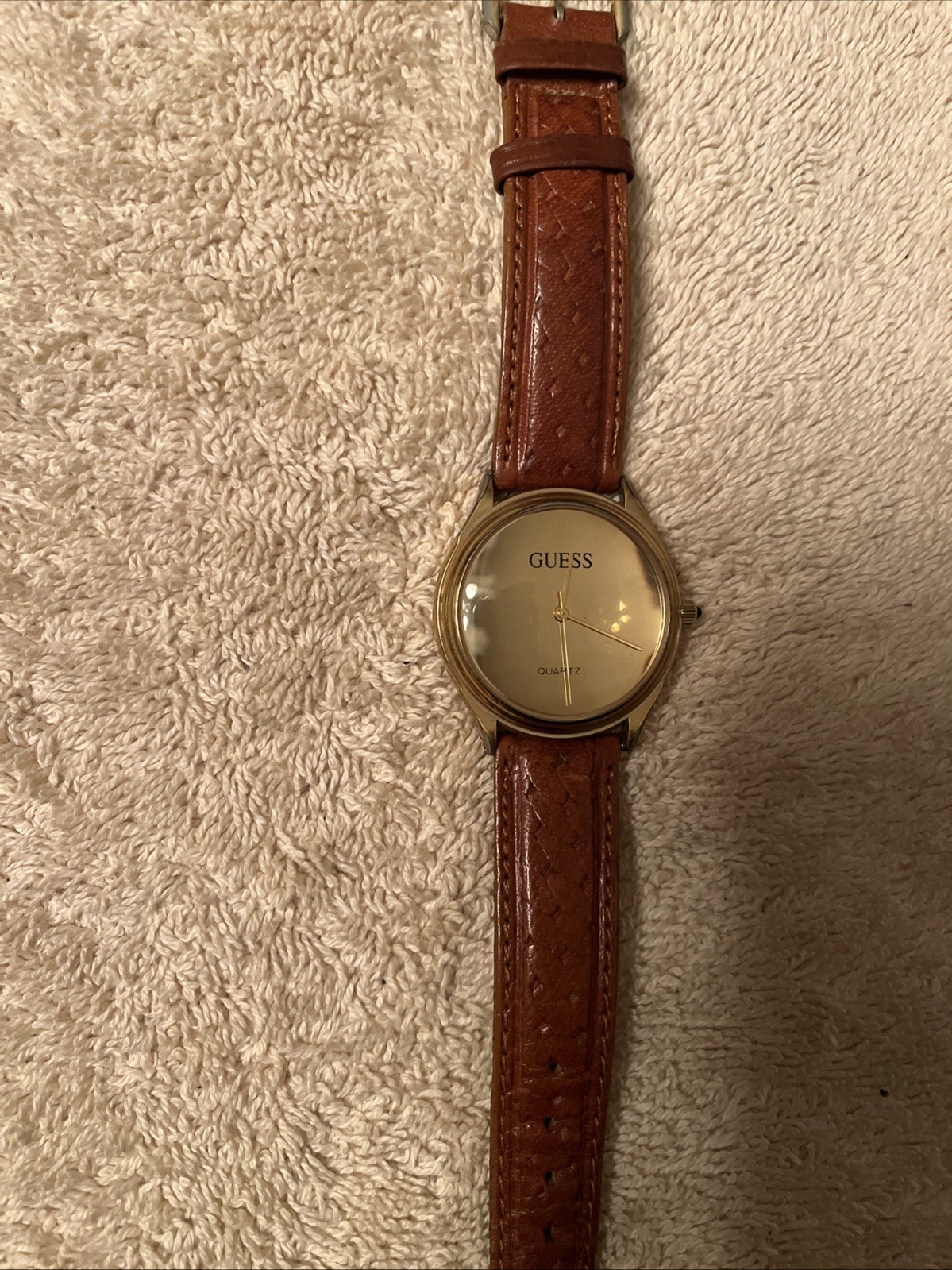 Guess Indiglo Night Light Brown Leather Quartz Water Resistant Watch 1991 Japan
