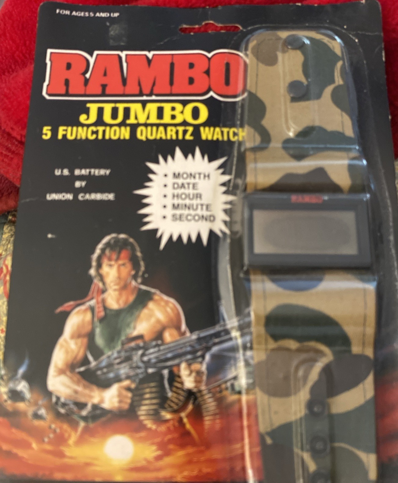 Vintage 1985 NOS RAMBO Jumbo 5 Function Digital Quartz Watch By Nelsonic