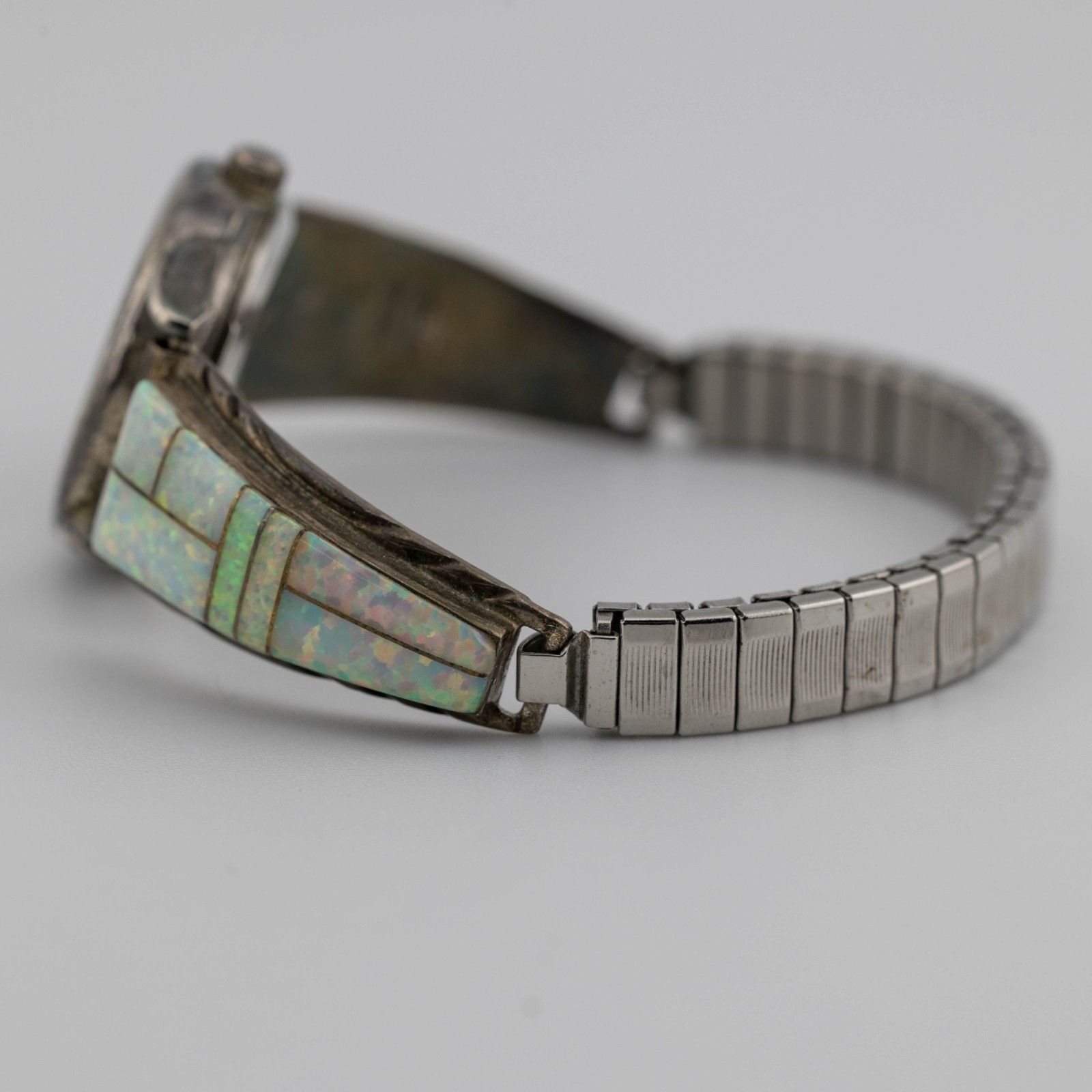 Opal Inlay 925 Sterling Silver Tips Quartz Women’s Watch Sz. 6″ New Battery