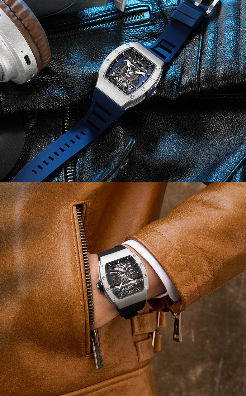 MEGIR Men’s Automatic Watch – Stainless Steel, Silicone Strap, Waterproof,