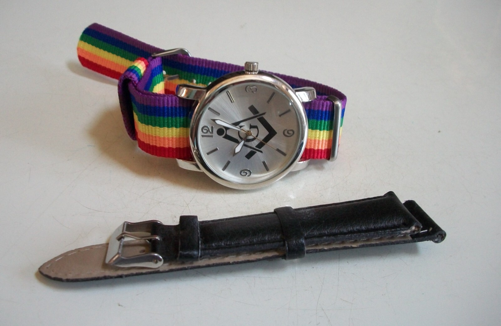 MEN’S SILVER FINISH MULTICOLOR FABRIC & LEATHER BAND MASON FASHION CASUAL WATCH