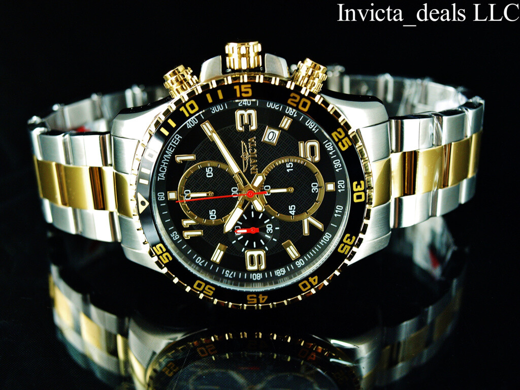 NEW Invicta Men’s 45mm PILOT Specialty Chrono Black Dial 18K Gold 2Tone SS Watch