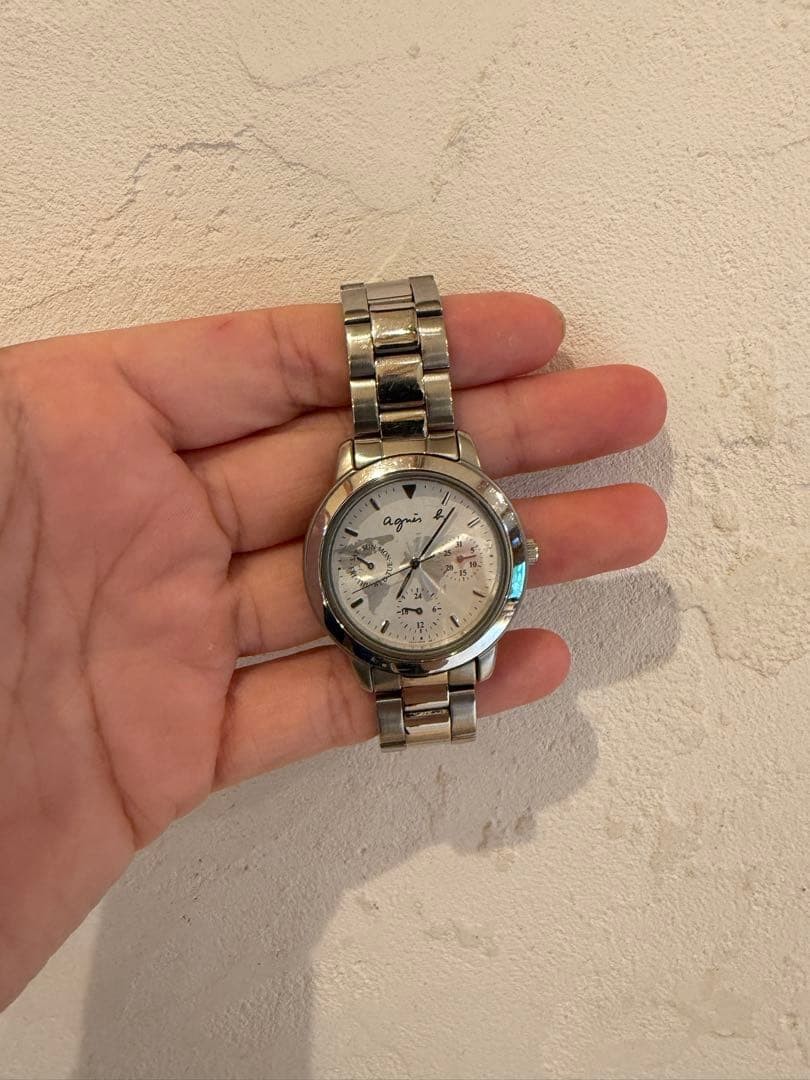 agnes b. Silver Stainless Steel Multifunction Watch V33J-0010