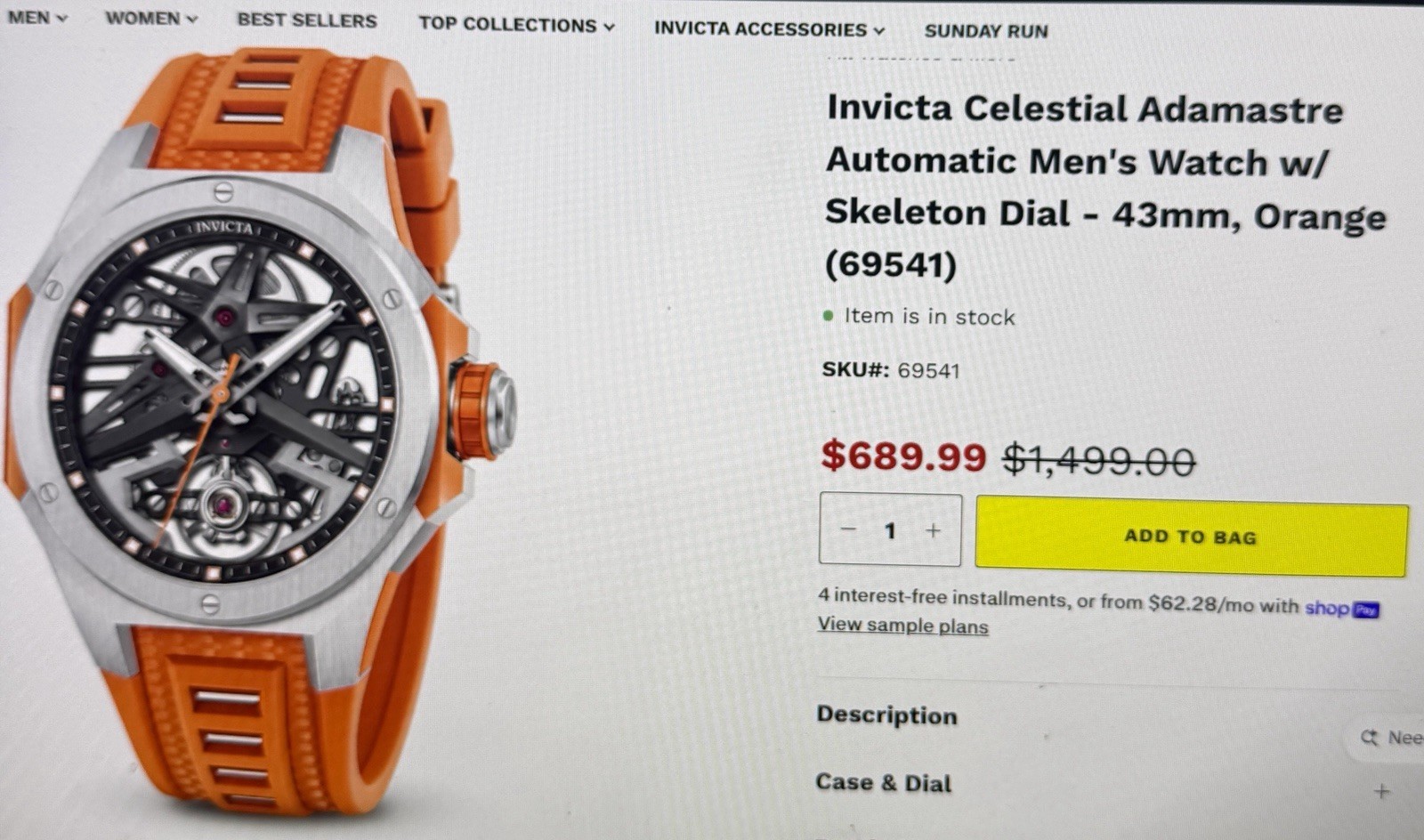 Invicta Celestial Adamastre Automatic Men’s Watch w/ Skeleton Dial – 43mm, Orang