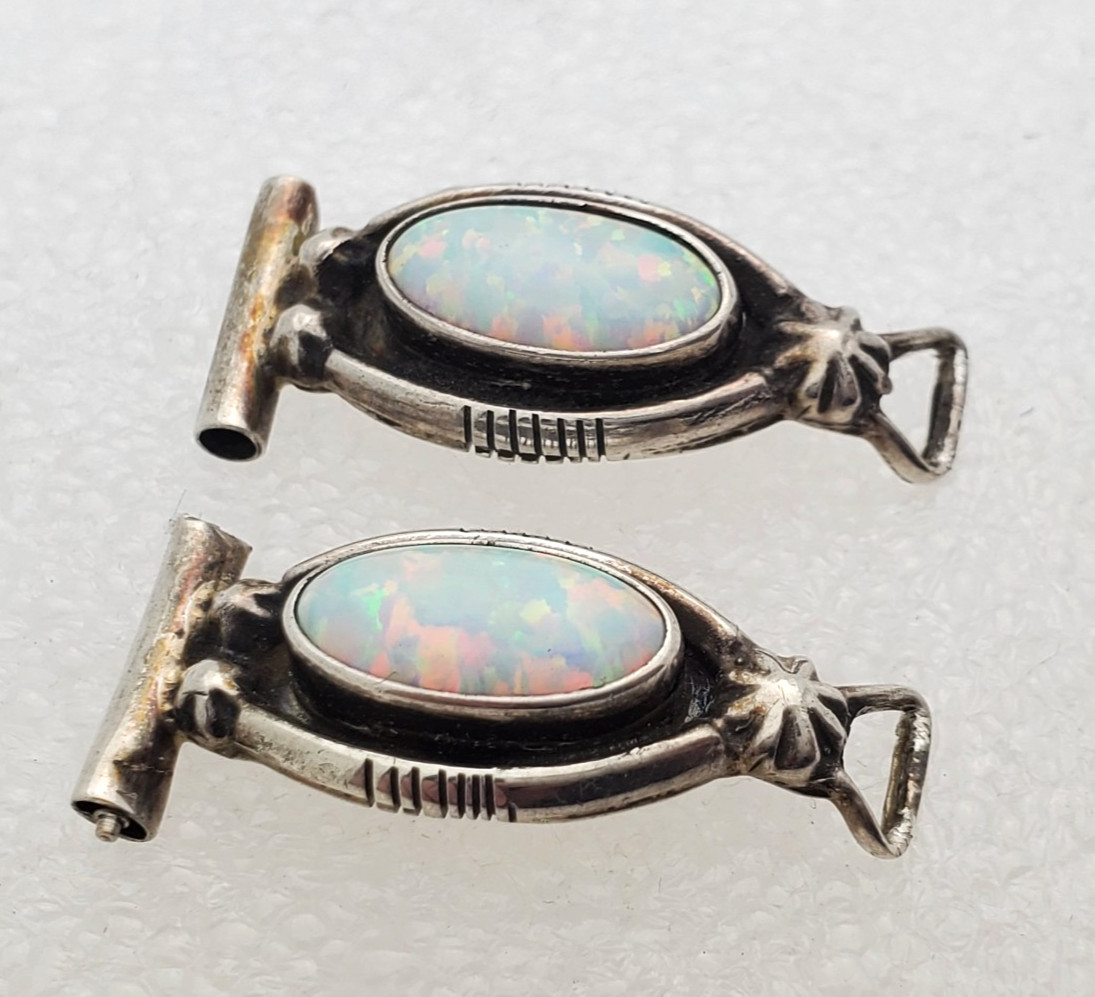 Running Bear RB Sterling Silver .925 & Opal Watch End Links 5.3g