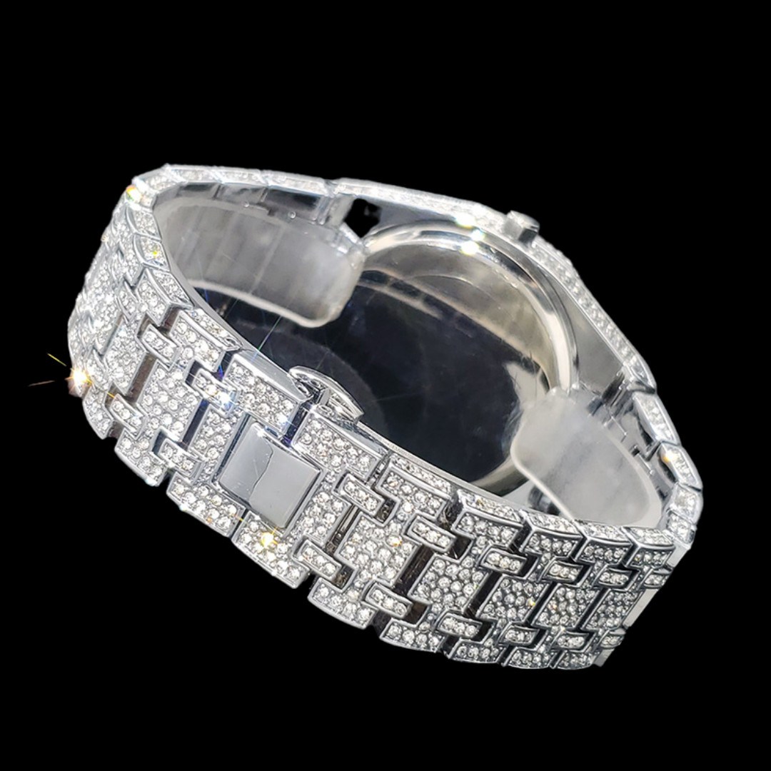 Bust Down Date Arabic Numerals VVS Iced Out Diamond Watch, Big Mens Watch