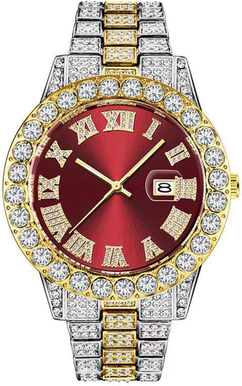 Iced Out Watch for Men Women Hip Hop Bling Crystal Diamond Big Face Quartz Date