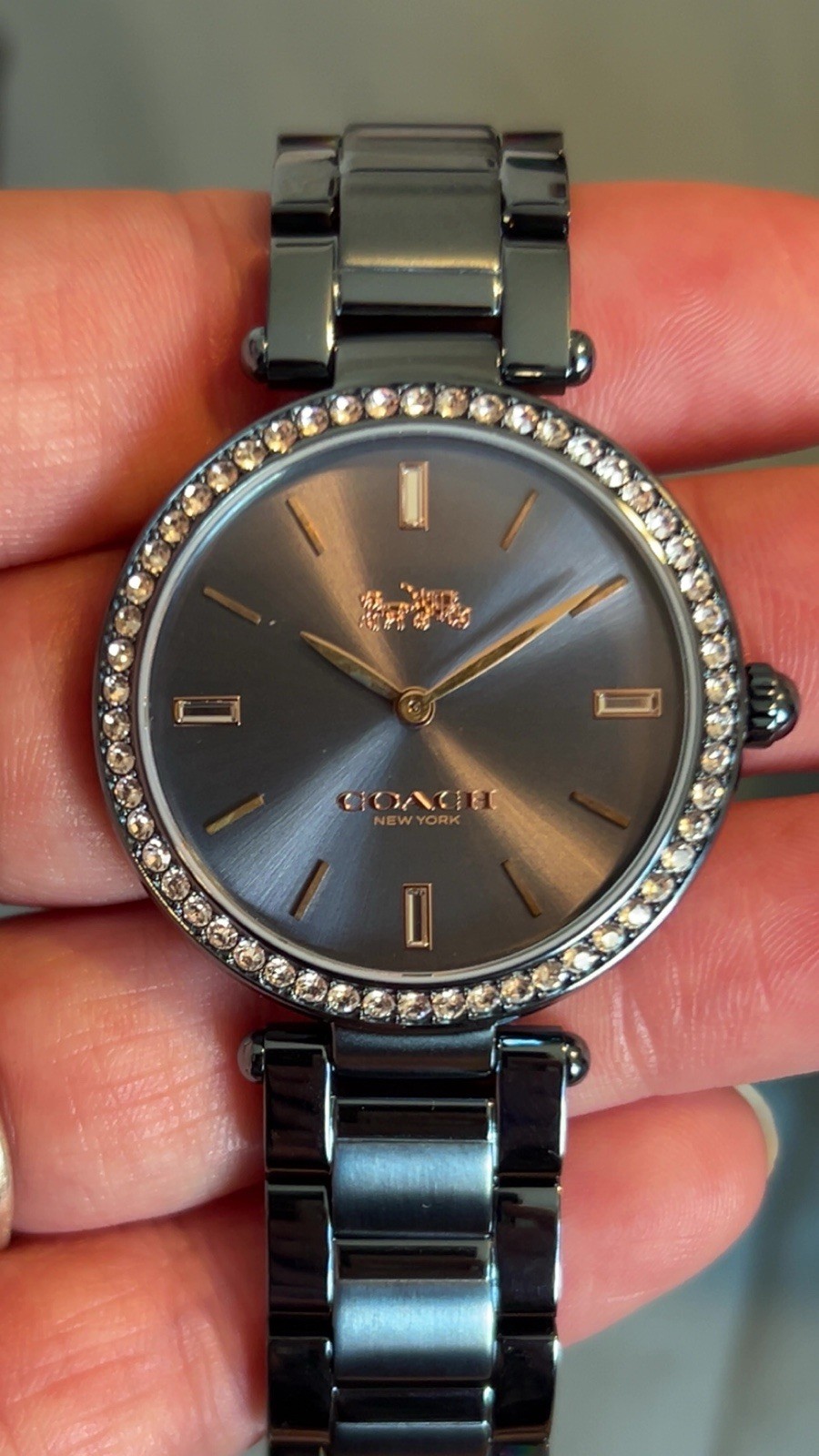 Coach Women’s Park Quartz Crystal Blue Watch Stainless Steel Bracelet Gold Dial