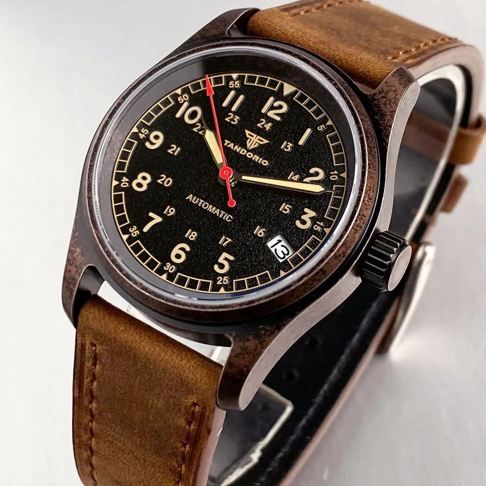 Tandorio 36mm Copper Plating Pilot Vintage Men Watches For Japan NH35 20ATM