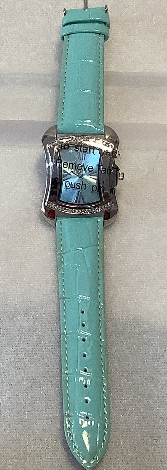 NOS Ladies BURGI Stainless Steel &Crystal Accents Wristwatch Croc Embossed Strap