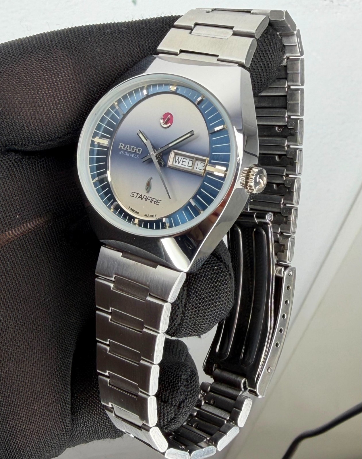Vintage RADO Starfire 25 Jewels Automatic Day Date Blue Dial Swiss Men’s Watch