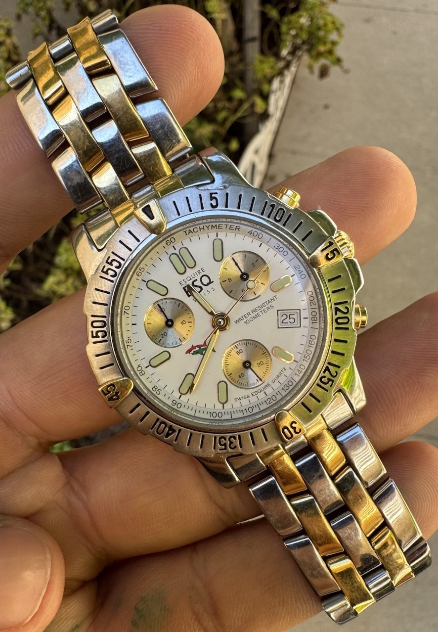Movado ESQ Swiss Quartz Chronograph Date W/Breit Influences,Stainless & Goldtone