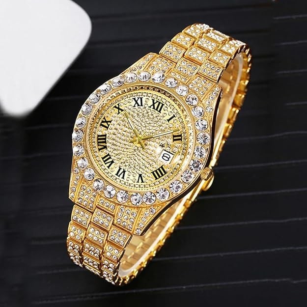 Hip Hop Watches for Men Iced-Out Bling Diamond Luxury Quartz Watches with Date