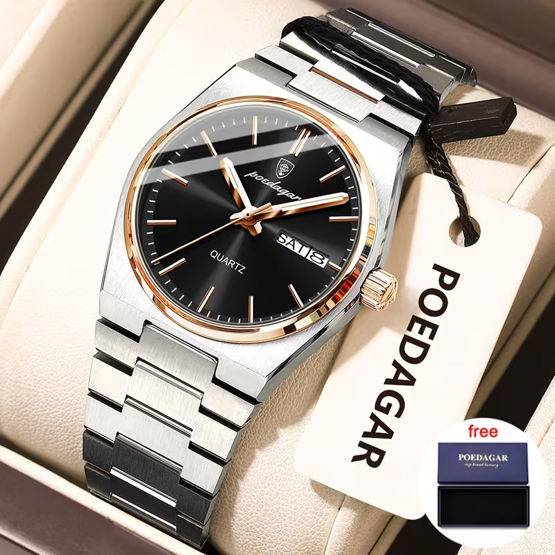 Poedagar Classic Designer Watch – Day/Date – Quartz Movement – Four Variations