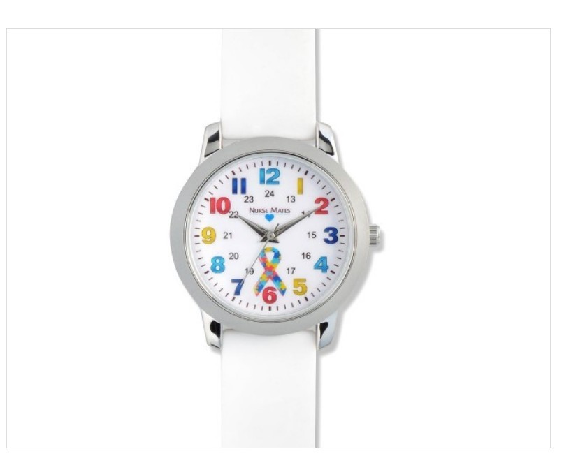 Nurse Mates Autism Awareness nurse watch water-resistant silicone strap – White