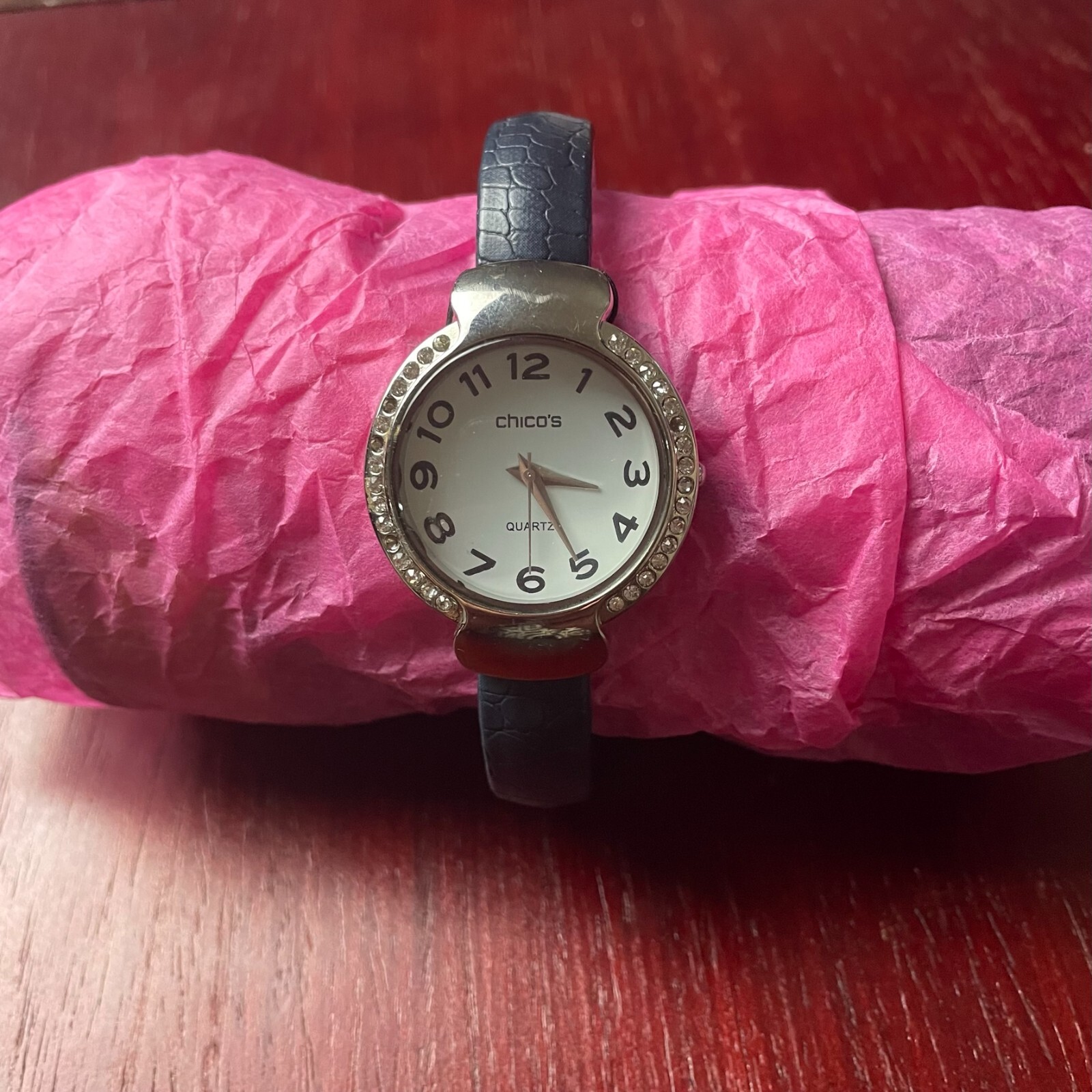 Chicos Ladies Watch SR626SW Leather Bangle Stainless Steel Need Battery Not Test