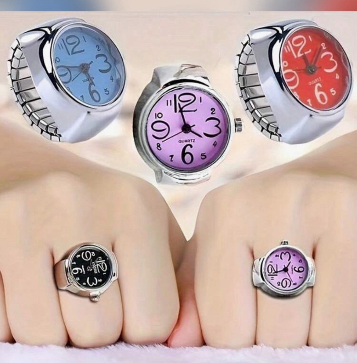 1Pc Fashionable Women Men Quartz Analog Round Finger Ring Love Watch (Black) NAU