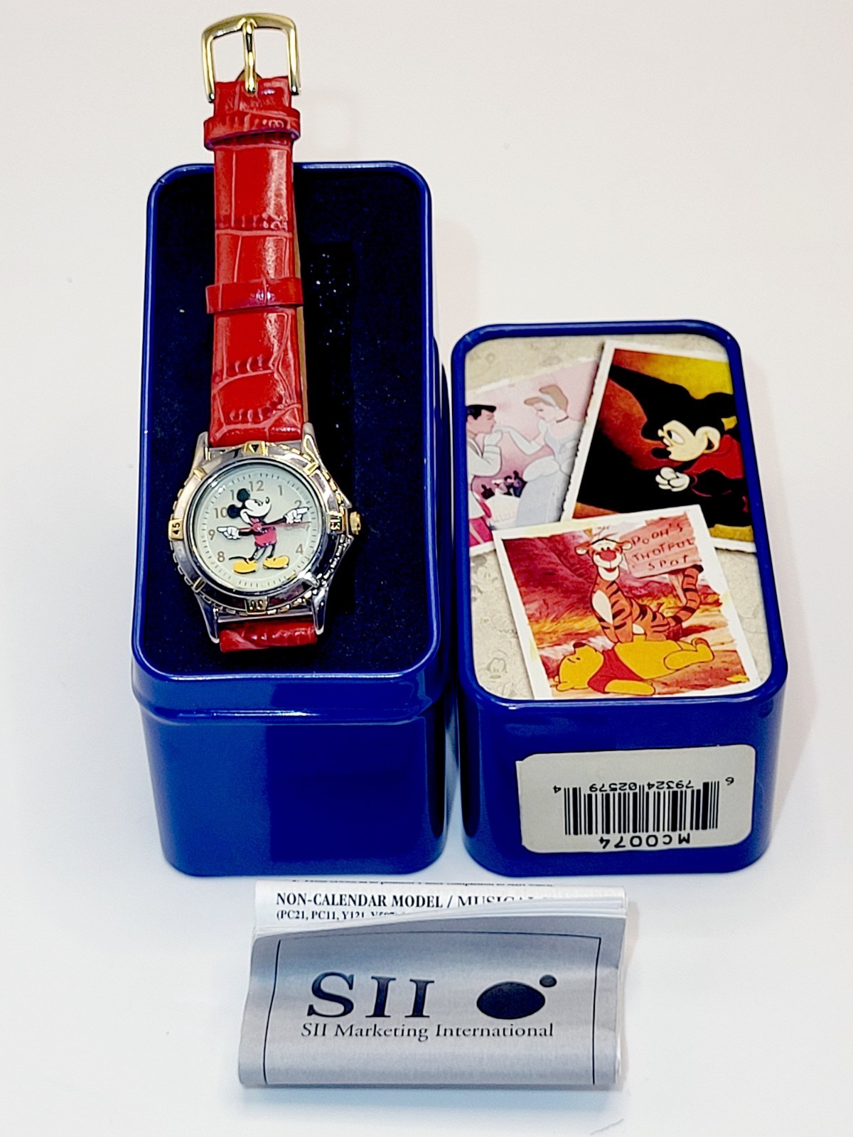 Rare [New] 1990s Disney Mickey Mouse Vintage 26mm Red Leather Band Women’s Watch