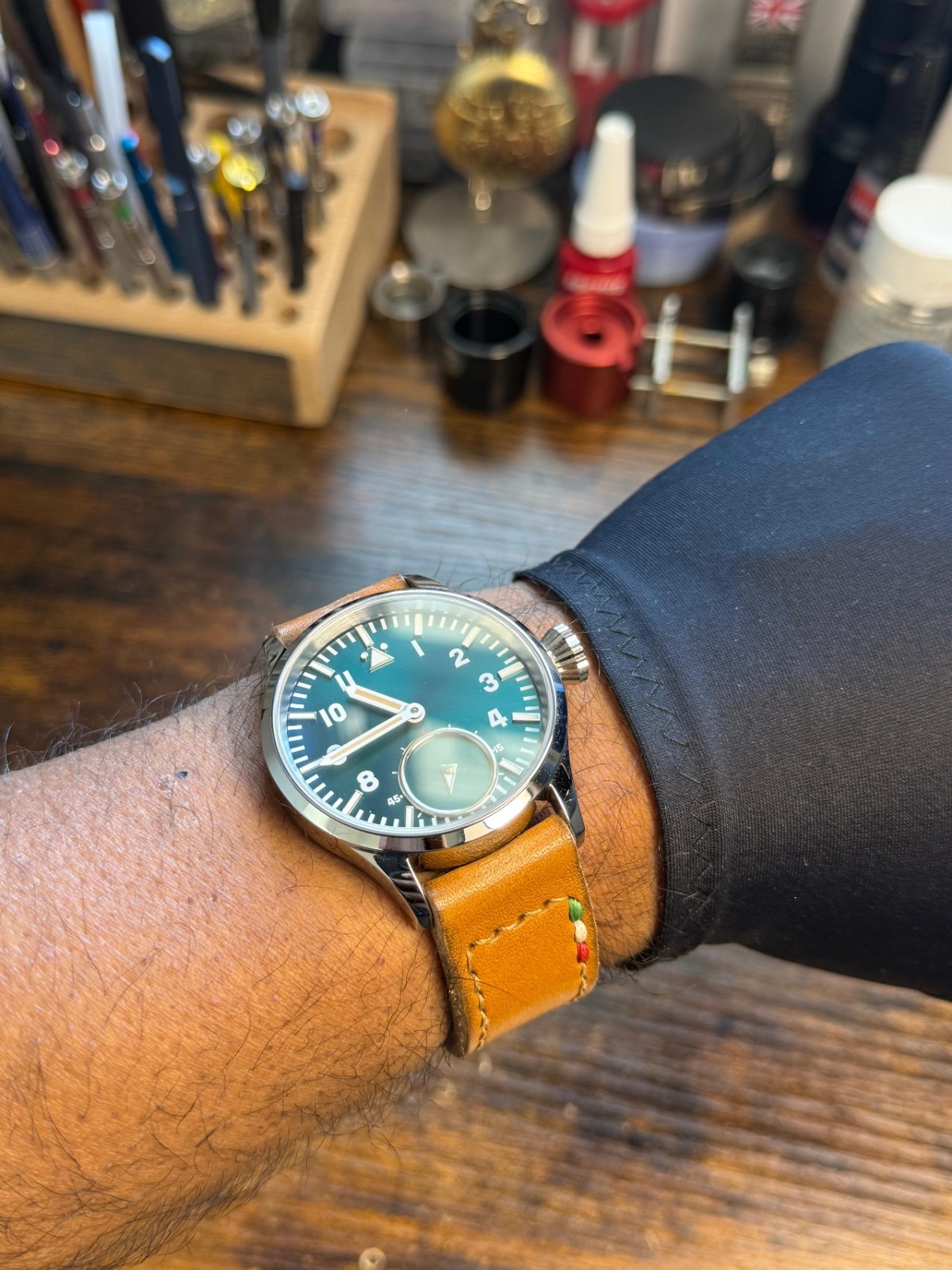 Qaiser Pathfinder green Watch Swiss made ETA 6498 movement handmade Strap