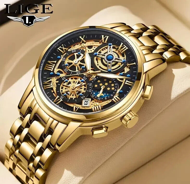 Luxury Men Watch Quartz Luminous Stainless Steel Wristwatch 3ATM Waterproof Gift