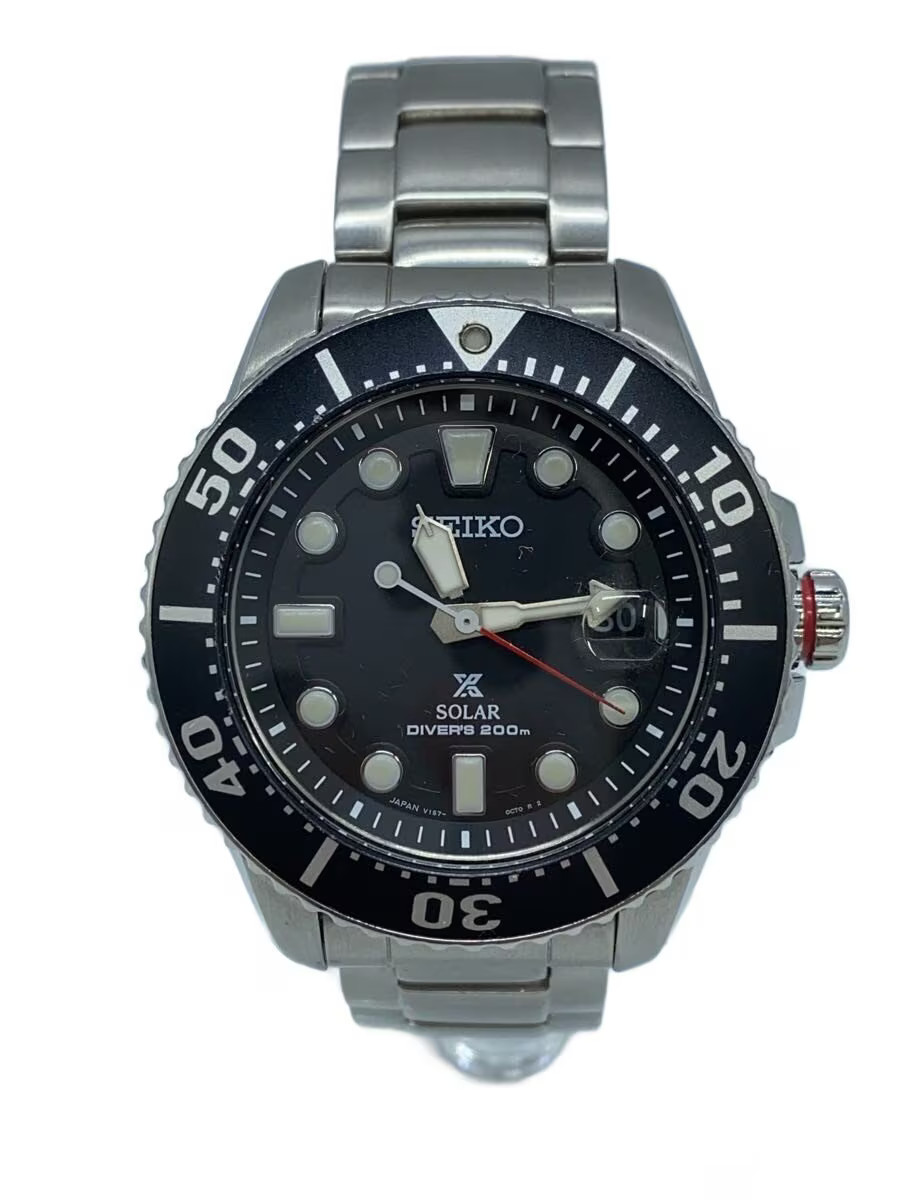 SEIKO Solar Wristwatch Analog Stainless BLK V157 0BT0