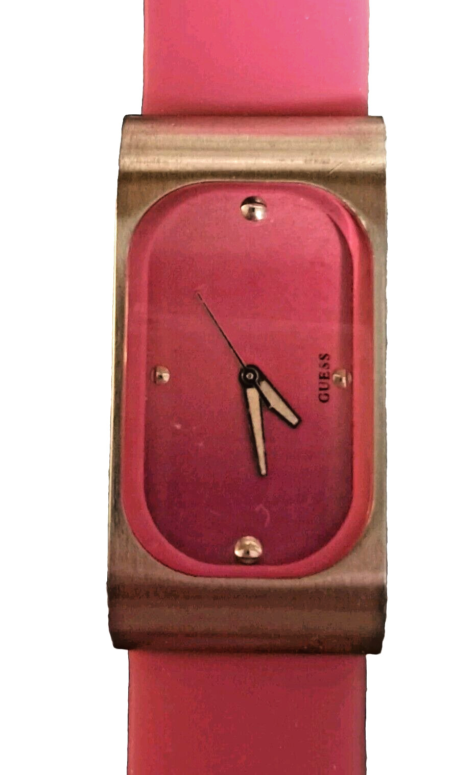 Guess Women’s 9.5″ Watch Pink Rectangle Silver Tone Dial Silicone New Battery